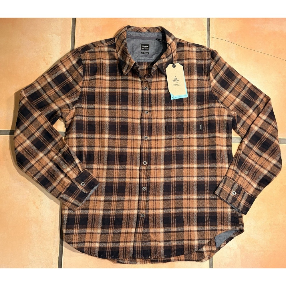 NWT PRANA Large Golden Canyon Flannel Organic Button Down Shirt Rich Sapphire